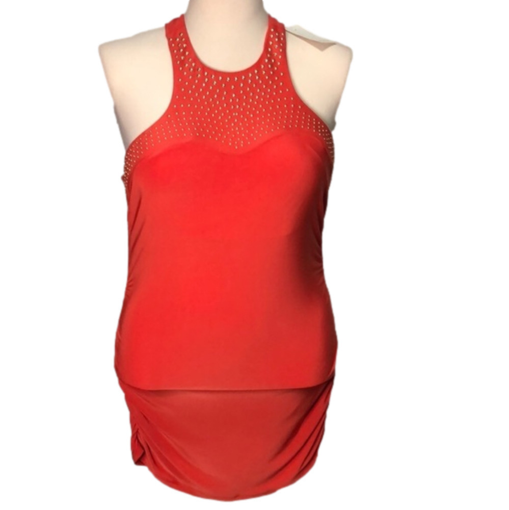 𝅺cache Women’s Orange Dress Zipper Back Sleeveless Size Extra Large Y2K